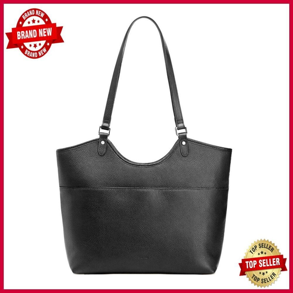 Leather Tote Bag with Zipper Pockets for Work Travel Shoulder Purse